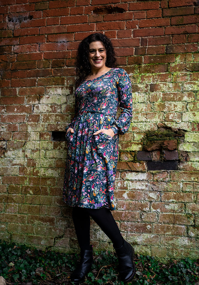 Sixth angle of Birch Hidden Bird Print Dress