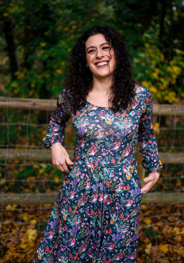 Fourth angle of Birch Hidden Bird Print Dress