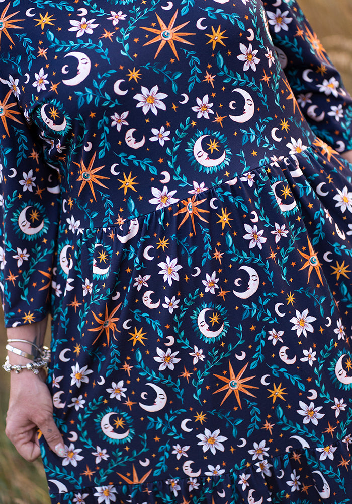 Birdie Celestial Moon Print Midi Dress