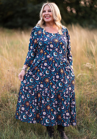 Birdie Celestial Moon Print Midi Dress