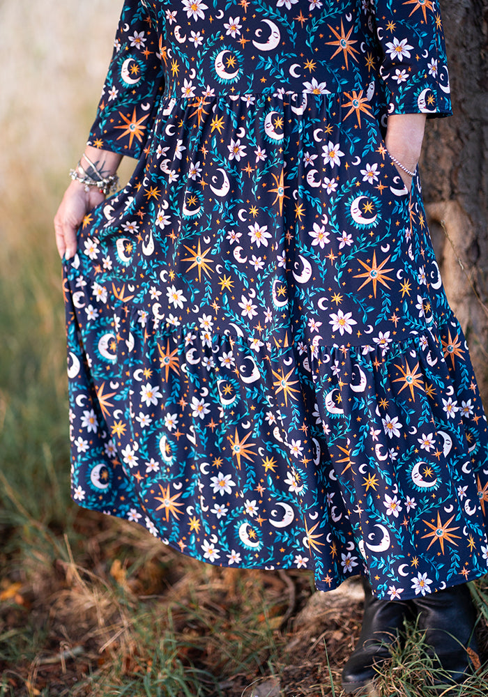 Birdie Celestial Moon Print Midi Dress