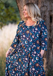 Birdie Celestial Moon Print Midi Dress