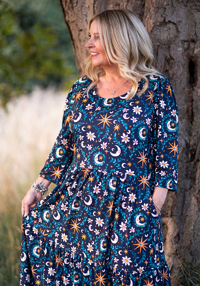 Birdie Celestial Moon Print Midi Dress