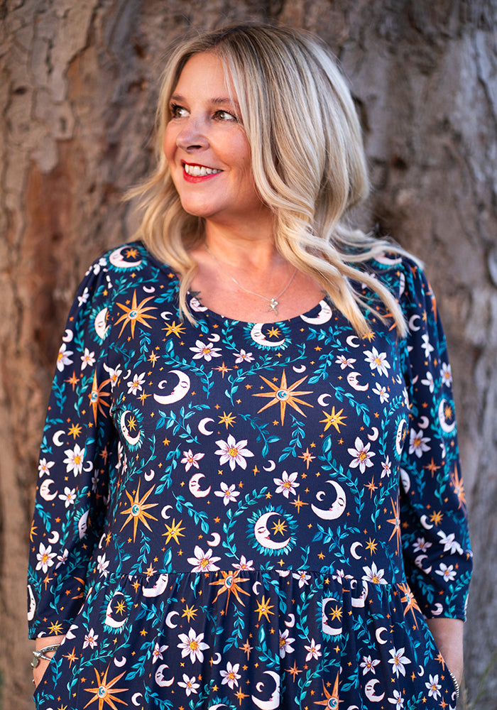 Birdie Celestial Moon Print Midi Dress