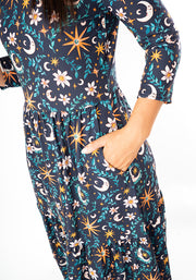 Birdie Celestial Moon Print Midi Dress