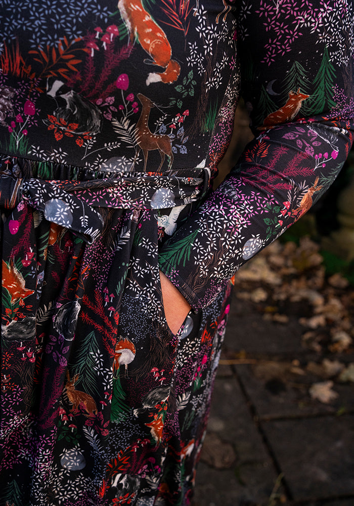 Sixth angle of Birkley Animal Forest Print Midi Dress