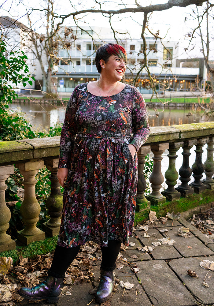 Birkley Animal Forest Print Midi Dress