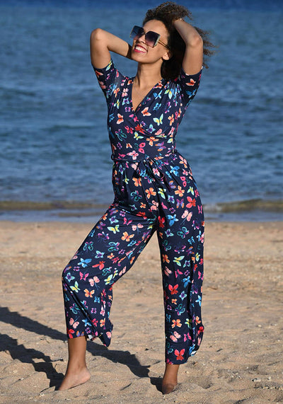 Charlie Pretty Butterflies Print Culotte Leg Jumpsuit