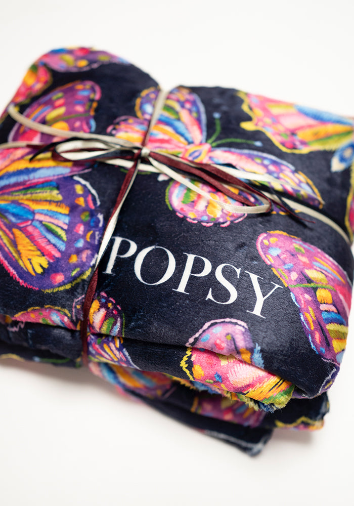 Seventh angle of Sketched Butterfly Print Pop-under Plush Blanket