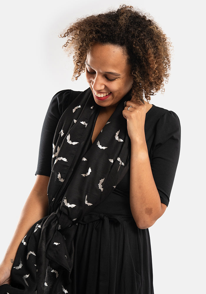 Black Bat Foil Print Scarf