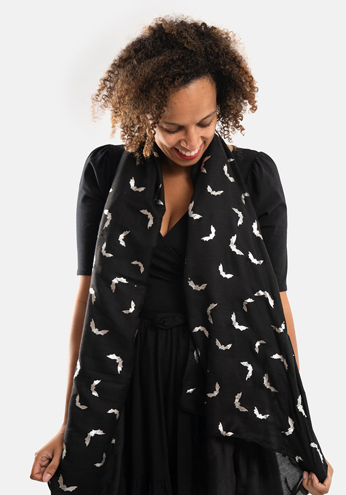 Black Bat Foil Print Scarf