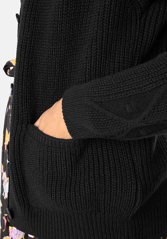 Black Cable Sleeve Cardigan