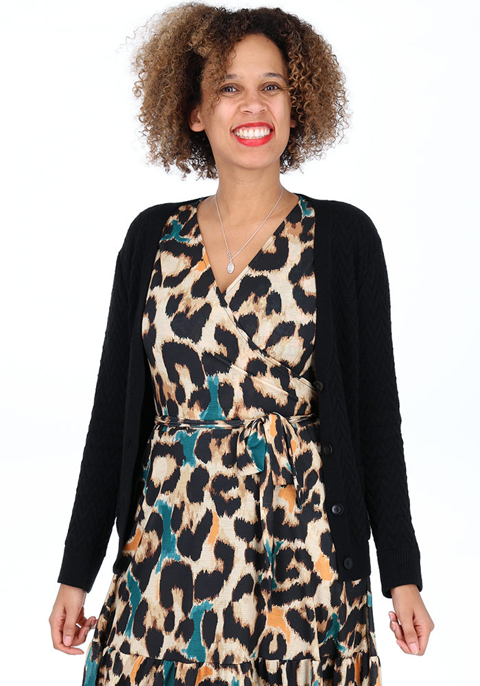 Sixth angle of Black Chevron Knit Cardigan, black Chevron Knit Cardigan The layer you&