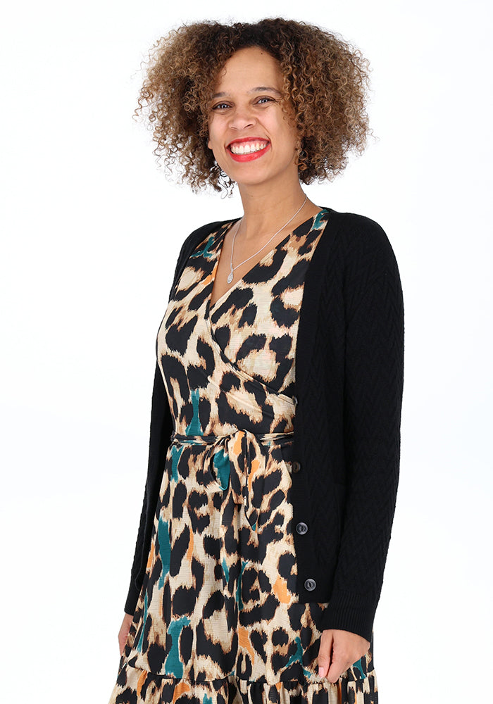 Fifth angle of Black Chevron Knit Cardigan, black Chevron Knit Cardigan The layer you&