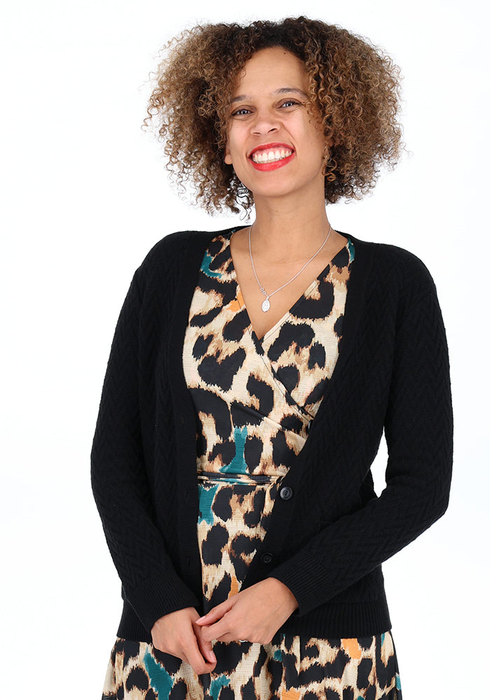 Front view of Black Chevron Knit Cardigan, black Chevron Knit Cardigan The layer you&
