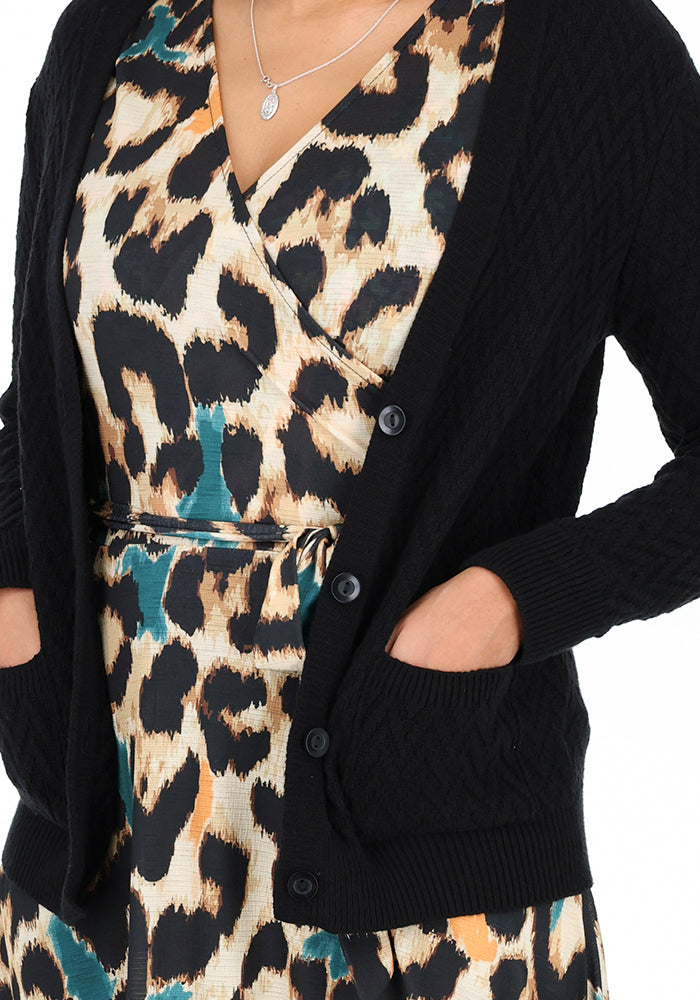 Third angle of Black Chevron Knit Cardigan, black Chevron Knit Cardigan The layer you&