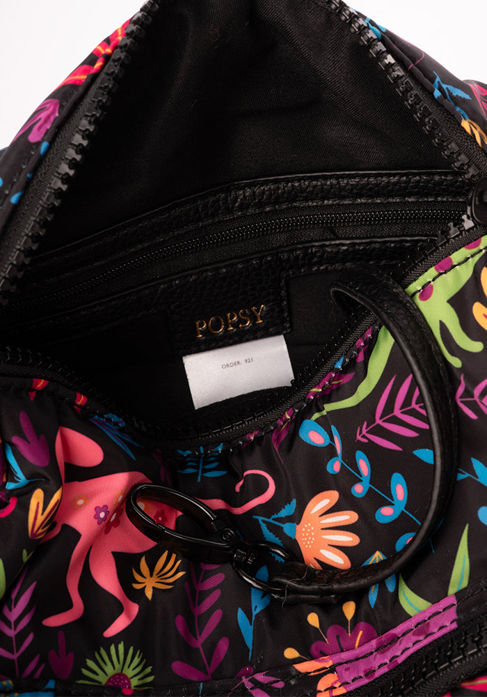 Third angle of Black Dinosaur Print Cross Body Bag
