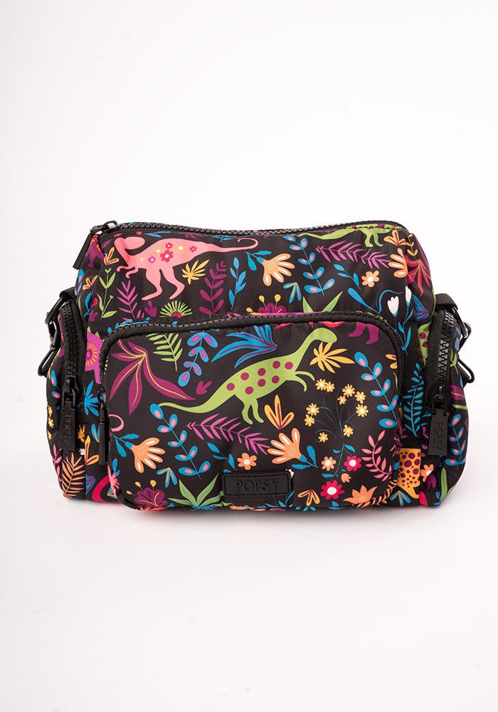 Black Dinosaur Print Cross Body Bag