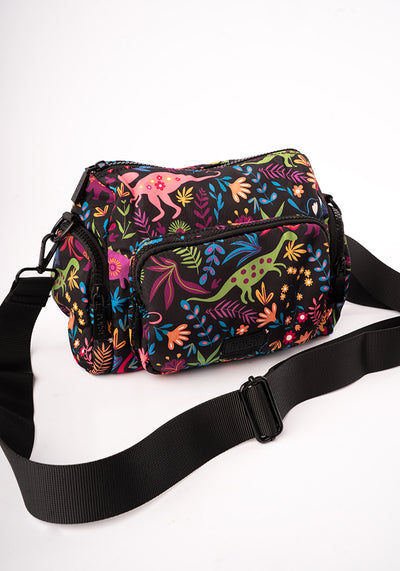 Black Dinosaur Print Cross Body Bag
