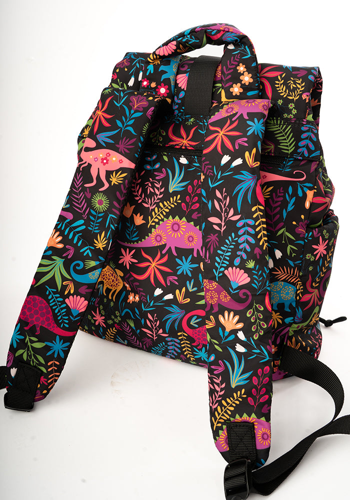 Sixth angle of Black Dinosaur Print Drawstring Rucksack