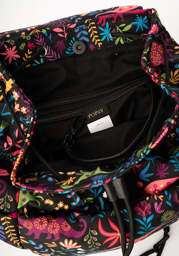 Fourth angle of Black Dinosaur Print Drawstring Rucksack