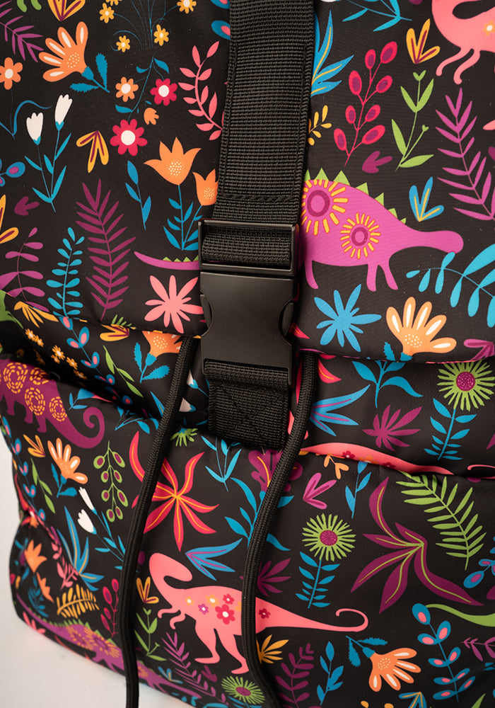 Second angle of Black Dinosaur Print Drawstring Rucksack
