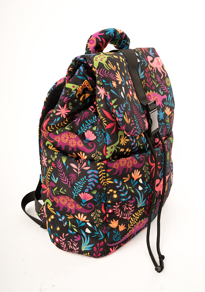 Third angle of Black Dinosaur Print Drawstring Rucksack