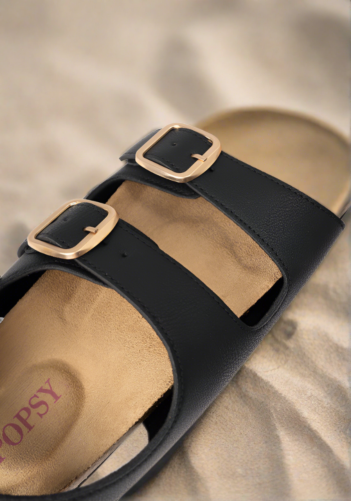 Black Double Buckle Popsy Sandal