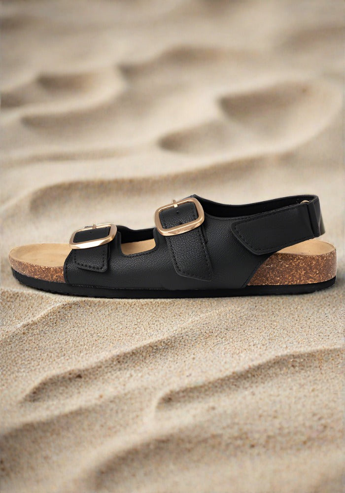 Black Double Buckle Popsy Sandal