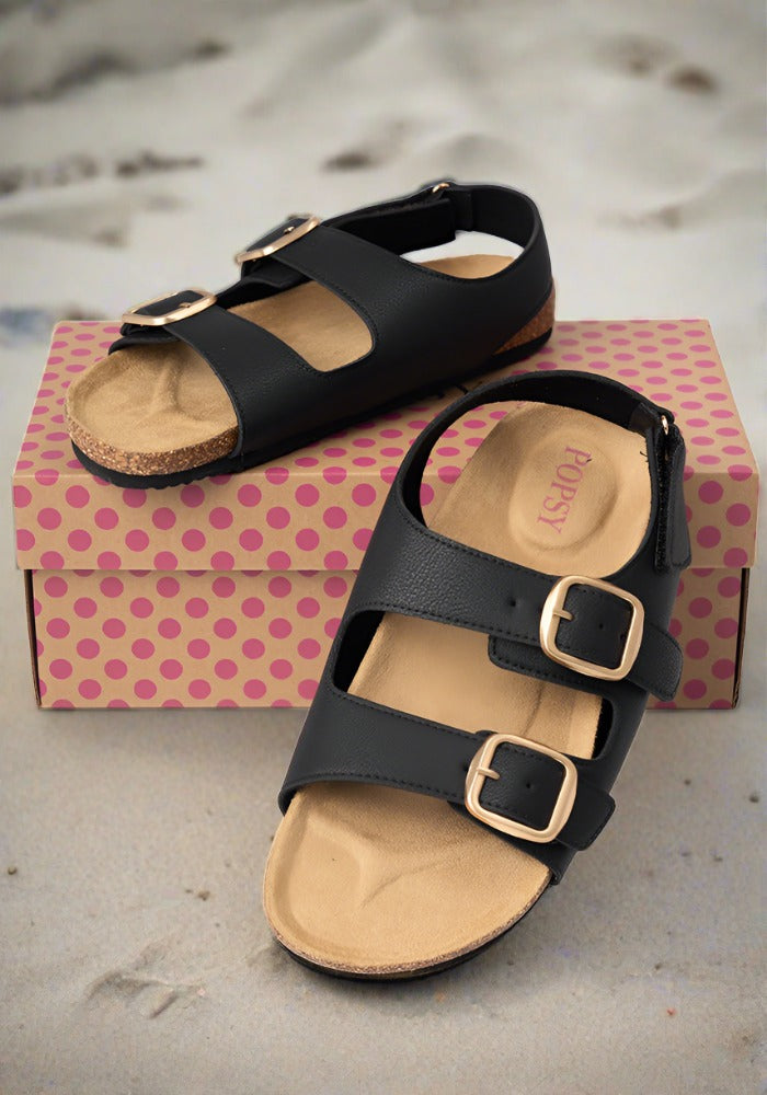 Black Double Buckle Popsy Sandal