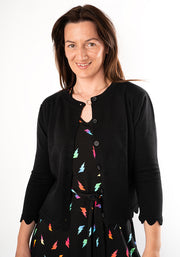 Black Fine Knit Scallop Cardigan