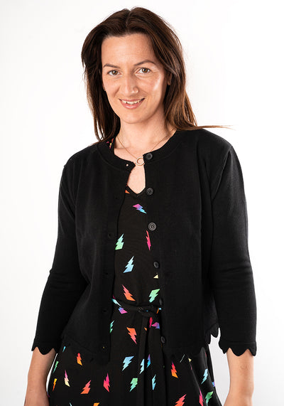 Black Fine Knit Scallop Cardigan