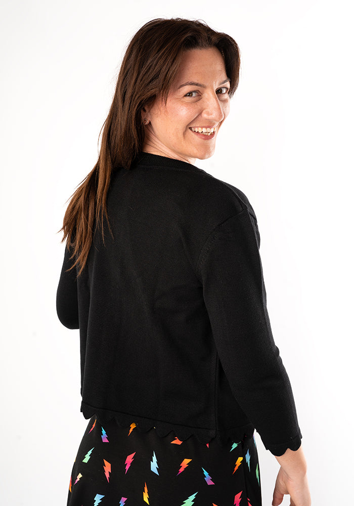 Black Fine Knit Scallop Cardigan
