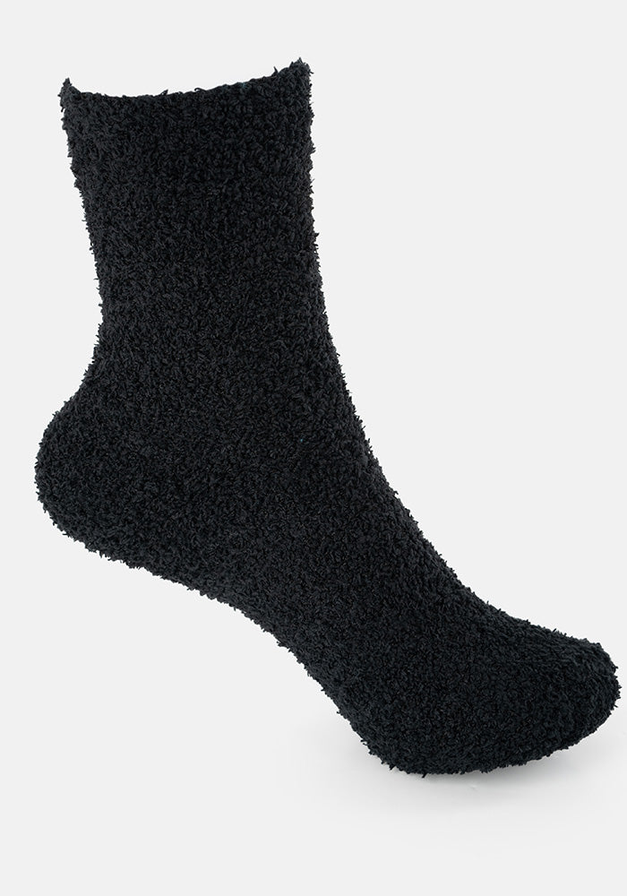 Front view of Black Fluffy Socks