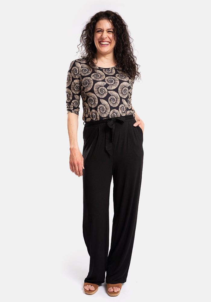 Fourth angle of Melenia Black Full Length Viscose Trousers