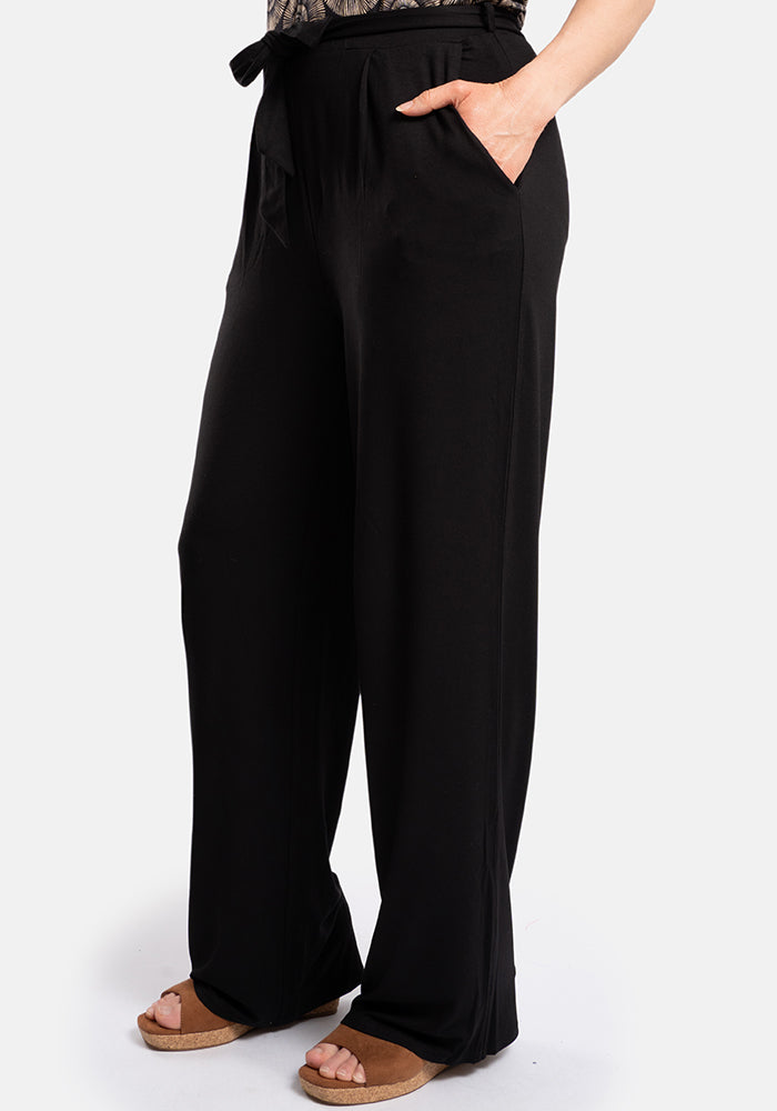 Second angle of Melenia Black Full Length Viscose Trousers