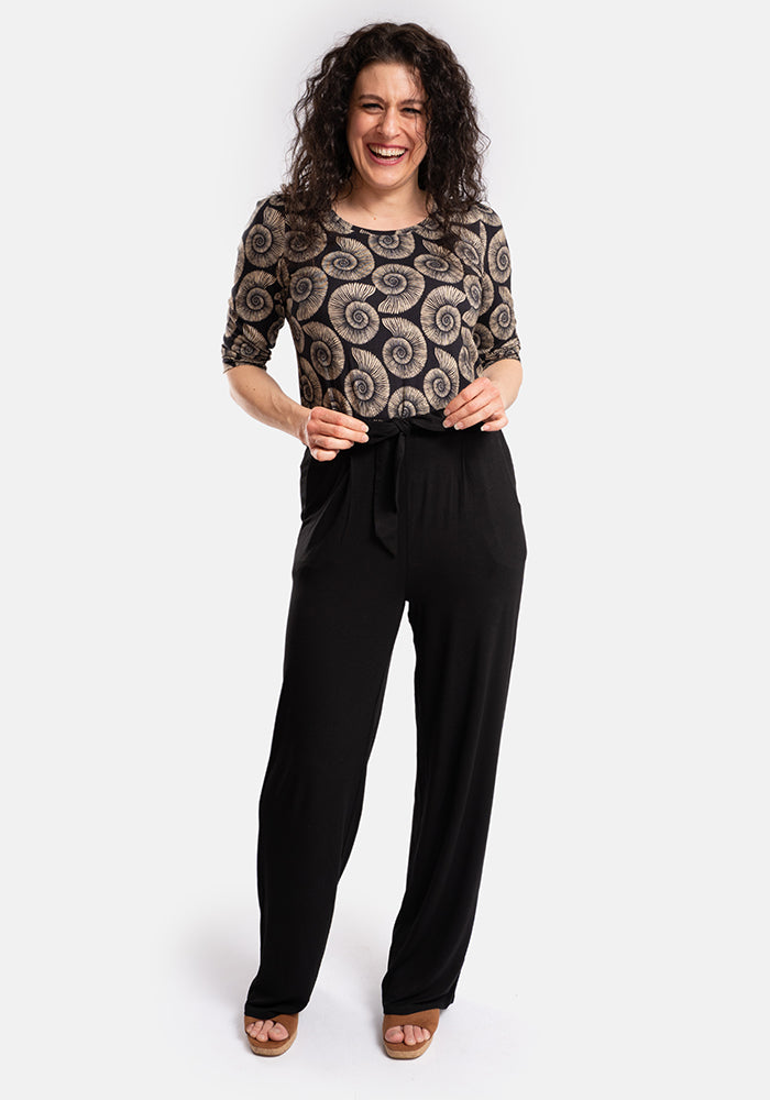 Third angle of Melenia Black Full Length Viscose Trousers