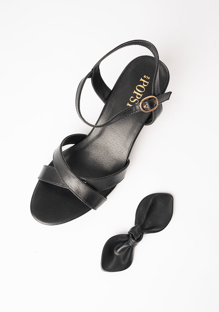 Black Glitter Heel Party Sandals