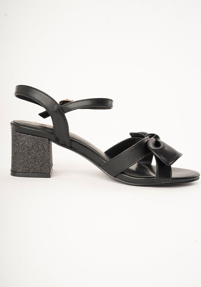 Black Glitter Heel Party Sandals