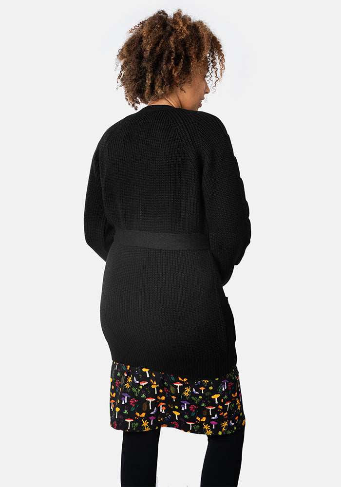 Fifth angle of Black Long Line Cable Sleeve Cardigan