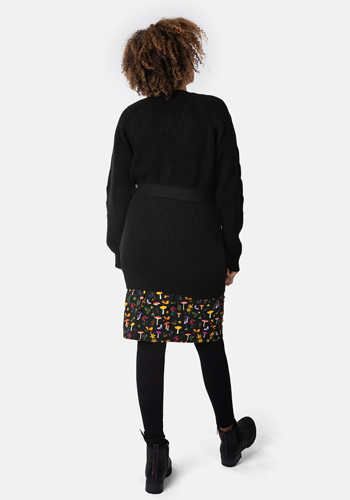 Fourth angle of Black Long Line Cable Sleeve Cardigan