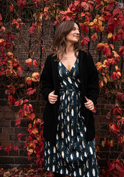 Black Long Line Ribbed Knitted Cardigan