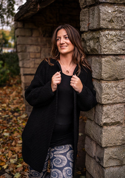 Black Long Line Ribbed Knitted Cardigan