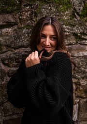 Black Long Line Ribbed Knitted Cardigan