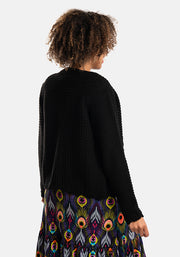 Black Long Sleeve Scallop Cardigan