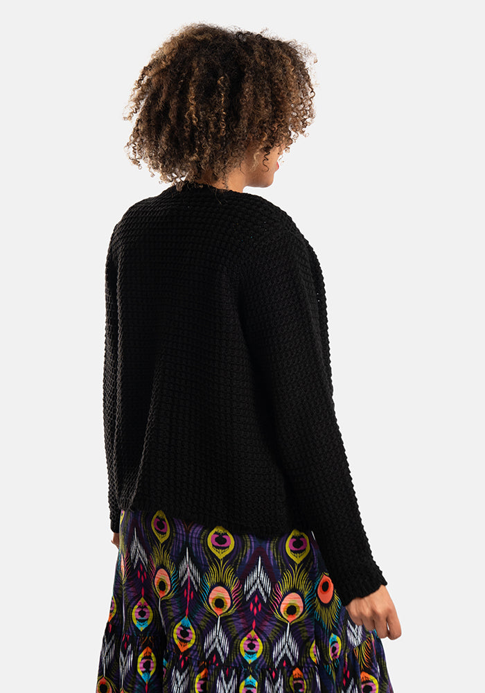 Black Long Sleeve Scallop Cardigan