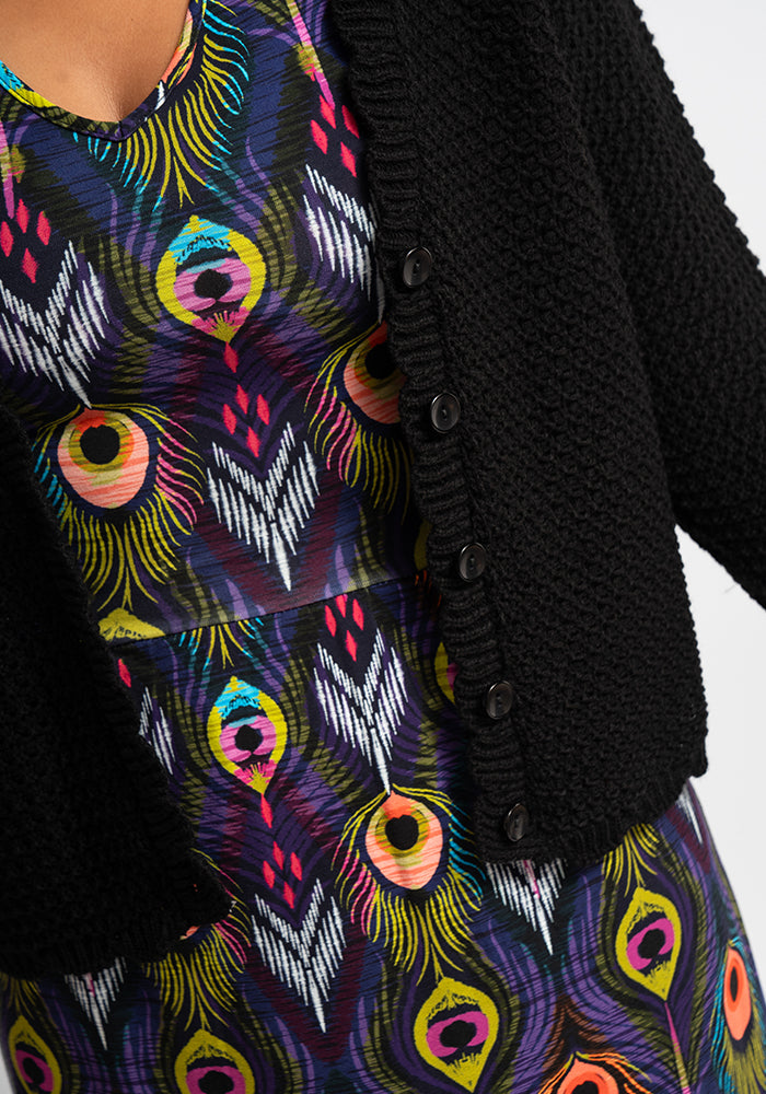 Black Long Sleeve Scallop Cardigan