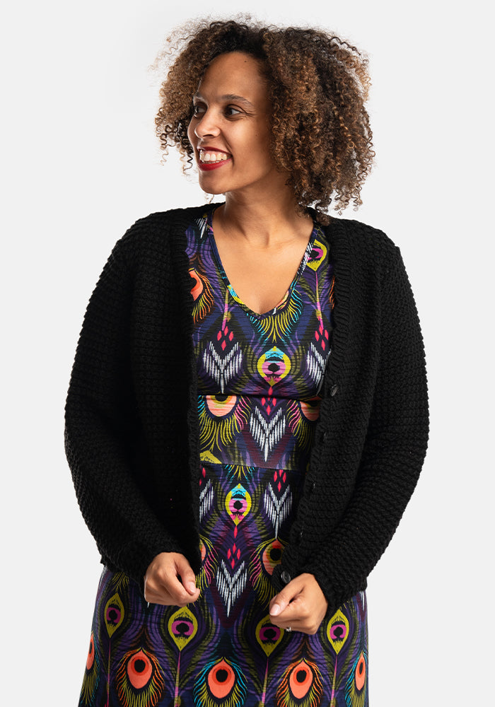 Black Long Sleeve Scallop Cardigan
