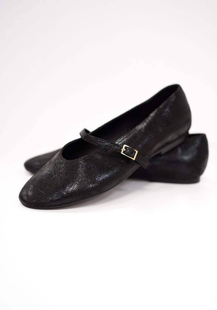 Ninth angle of Black Metallic Ballet Pump