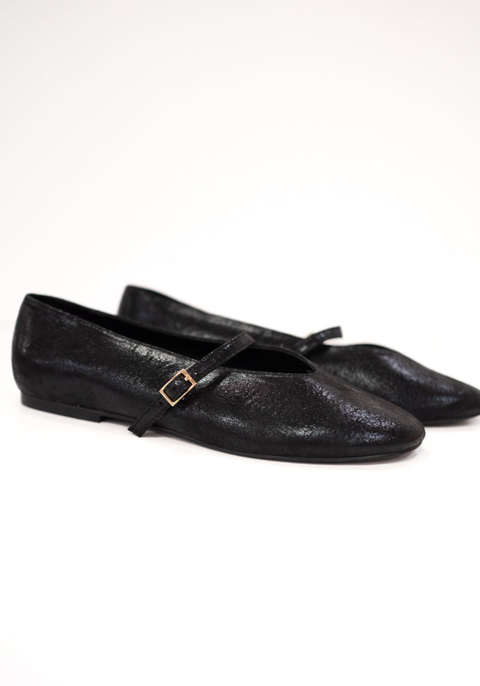 Eighth angle of Black Metallic Ballet Pump